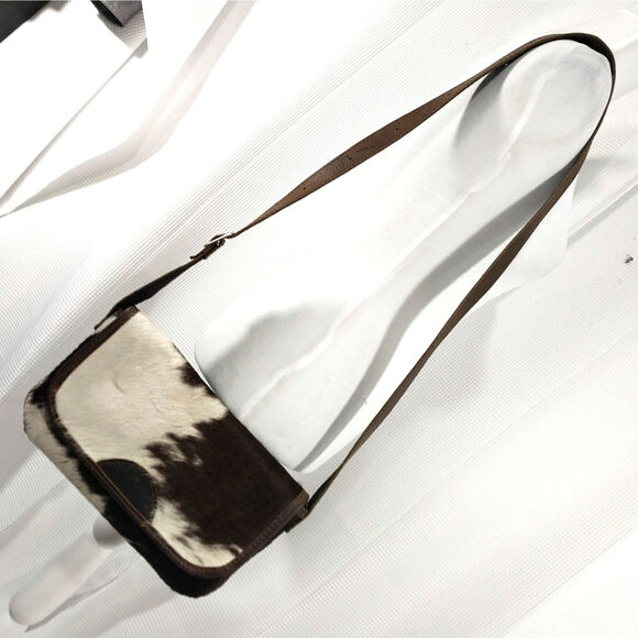 RICH BROWN AND WHITE GENUINE COWHIDE LEATHER CROSSBODY PURSE, BAG, HANDBAG! - Picture 10 of 10